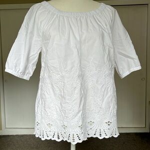 🐇Talbots pristine optic white eyelet short sleeve shirt size M